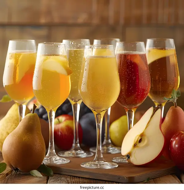 Close Up of Glasses of Apple Cider with Fruit