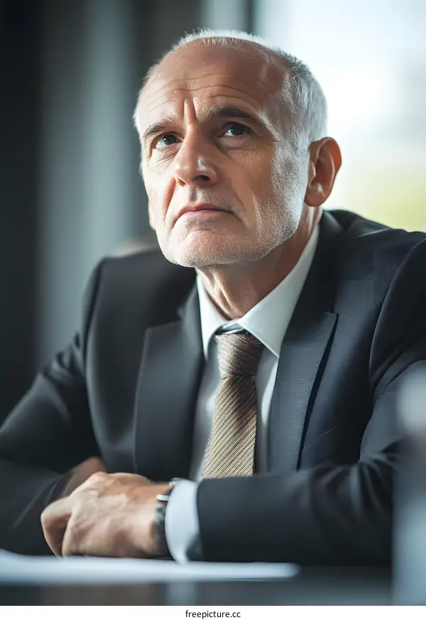 Businessman Sitting in a Chair with a Serious Expression