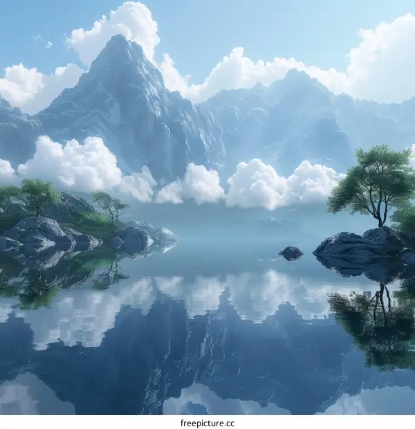 Serene Mountain Lake Landscape Illustration
