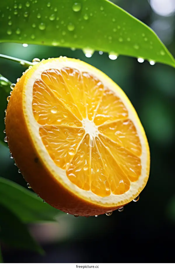 Vibrant Half Orange Dripping with Water