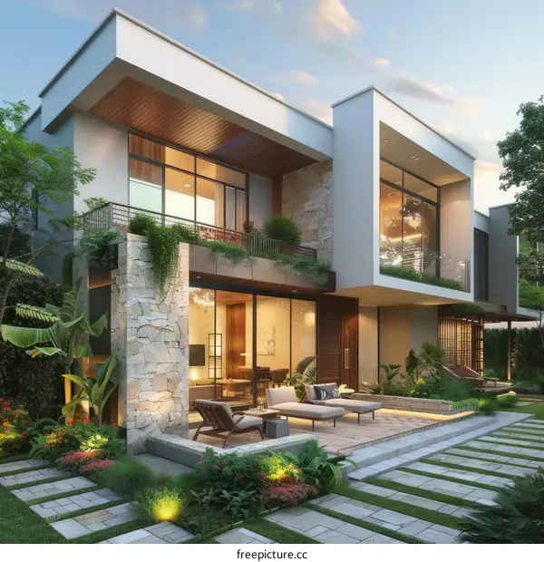 Modern Home Exterior Design with Natural Stone and Wood Accents