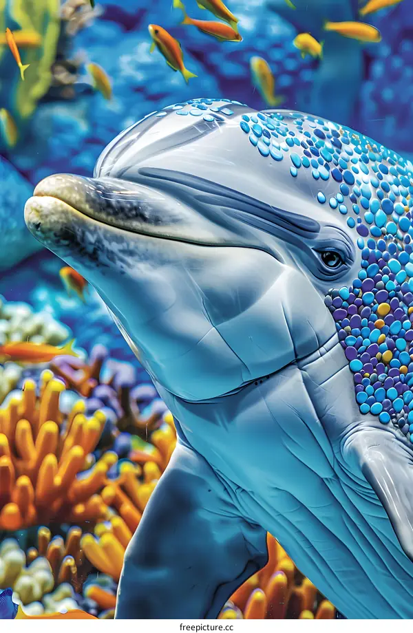 Blue and white mosaic dolphin
