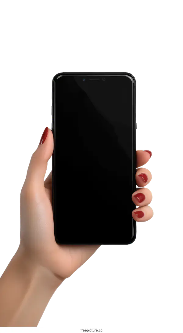 [Transparent Background PNG]Woman Holding a Black Smartphone