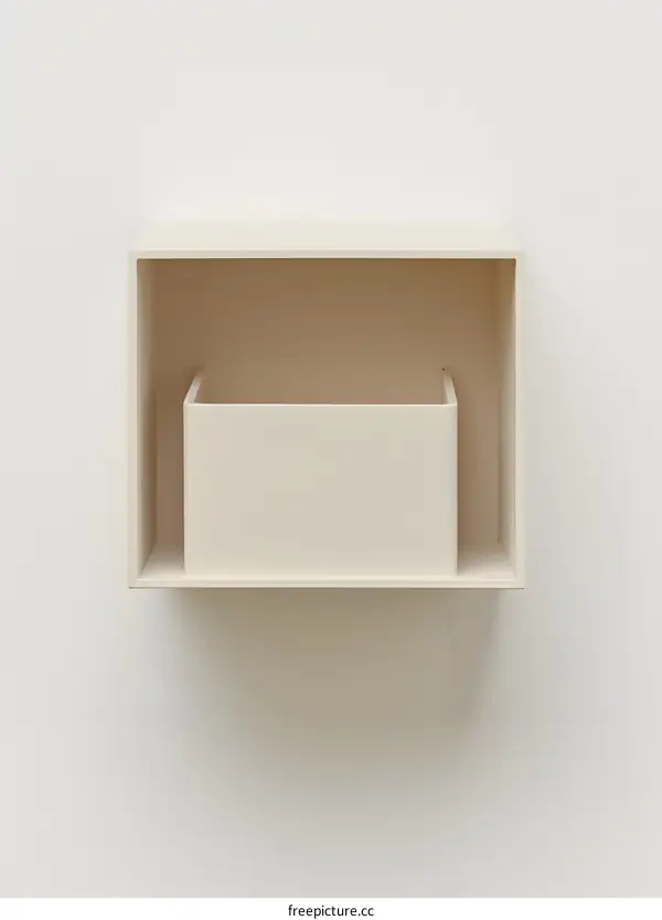 Simple White Box Shelf On White Wall