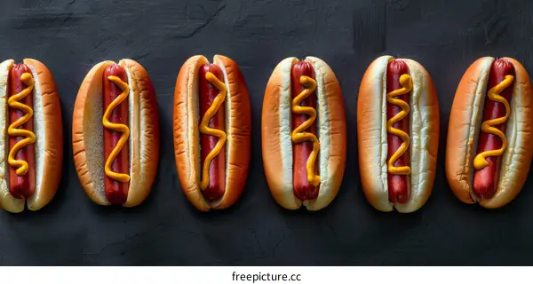 Hot Dogs with Mustard on a Black Background