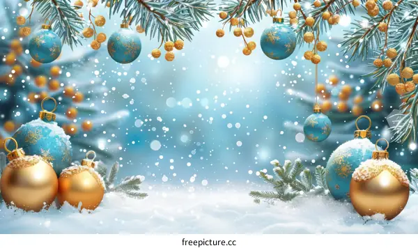 Golden Christmas Decorations with Snowflake and Bauble