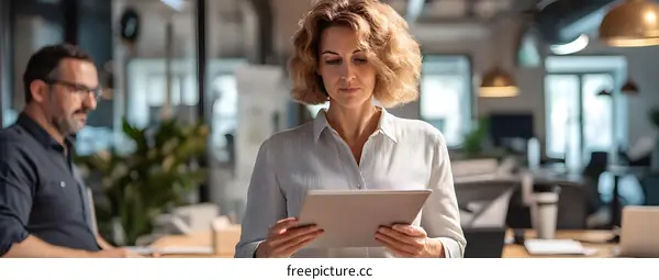 Businesswoman Using Tablet in Modern Office