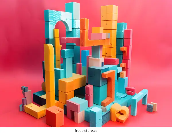 Colorful Abstract Shapes Built From Blocks