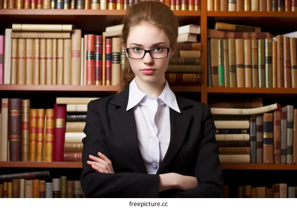 Portrait of a young female law student in a library