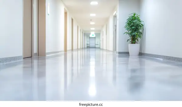 Empty Hospital Corridor with Greenery