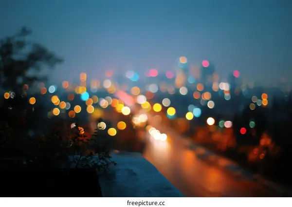 Night City Lights Bokeh View from Above
