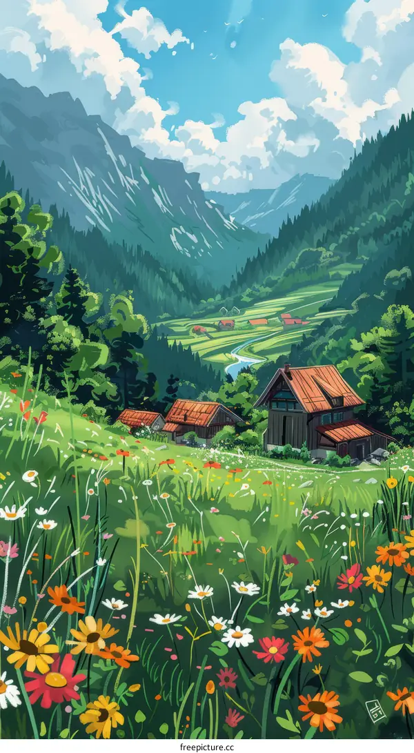 Tranquil Mountain Valley Landscape