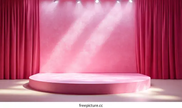 Pink Stage Background with Lighting and Curtained Walls