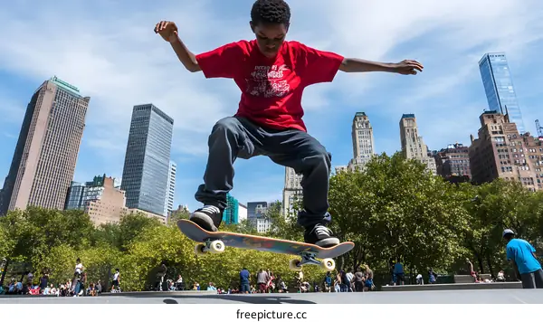 Black Teenager Skateboarding in New York City