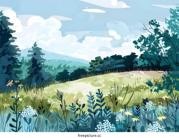 Summer Meadow Landscape Painting