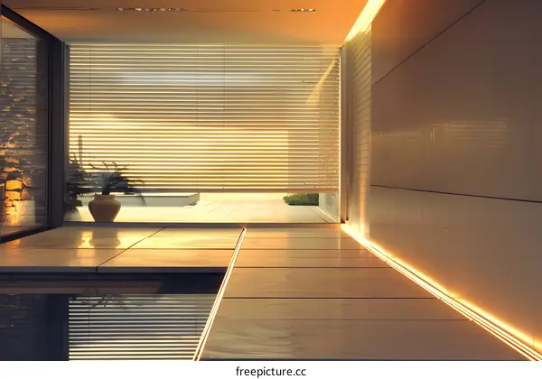 Modern Minimalist Interior Design with Pool and Blinds