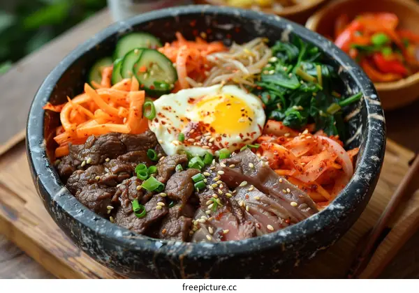 Delicious Korean Bibimbap with Beef and Vegetables
