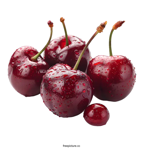 [Transparent Background PNG]Fresh red cherries with water drops