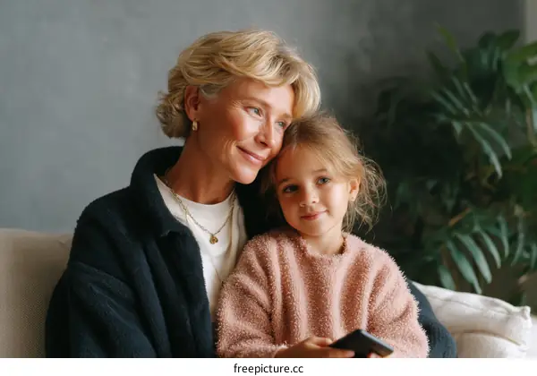 Grandmother and Granddaughter Close Embrace