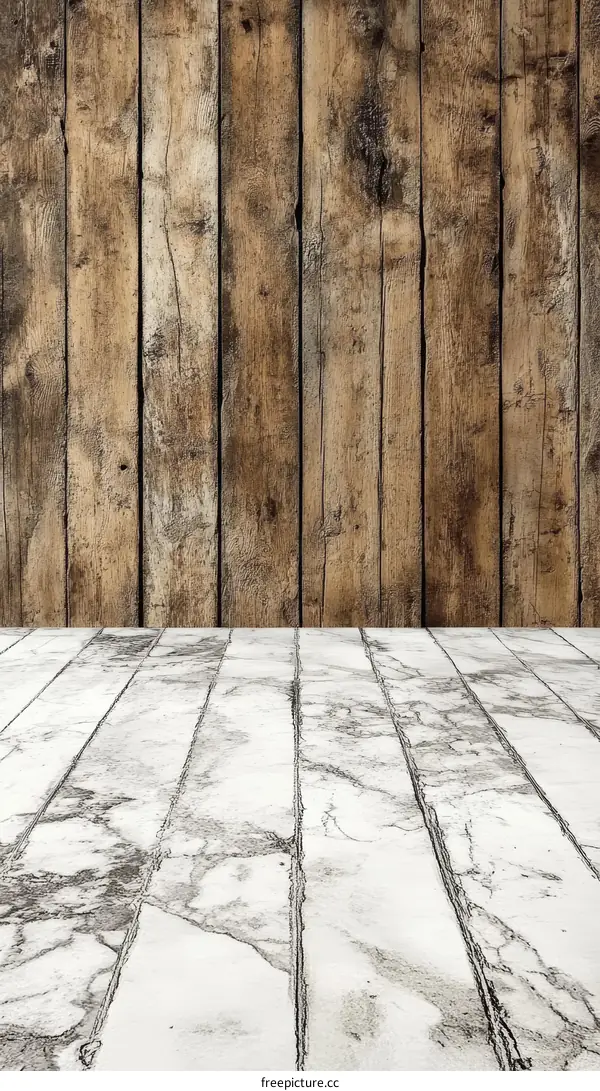 Rustic Wooden Wall and White Marble Floor Background