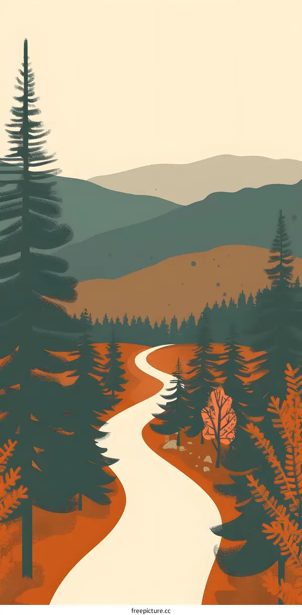 Winding Road Through Autumn Forest