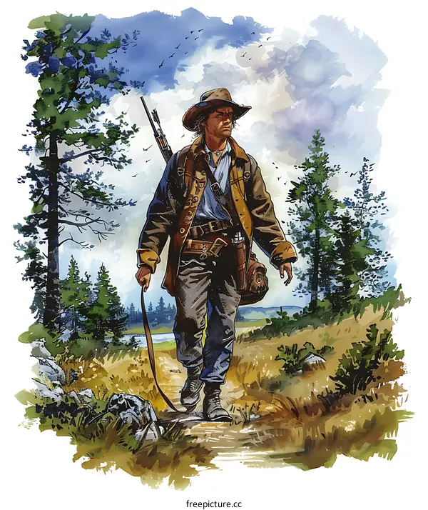 A Man Walking in the Forest with a Gun