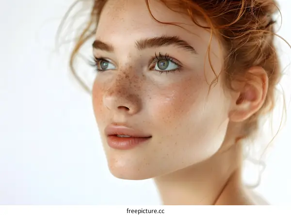 portrait of a beautiful woman with freckles