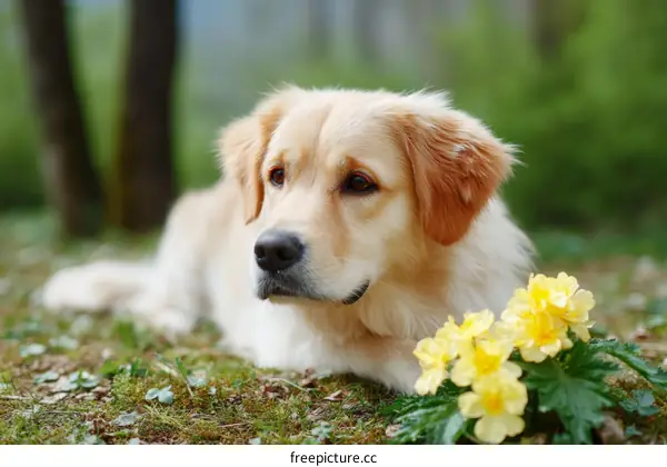 Golden Retriever in Spring Nature Scene