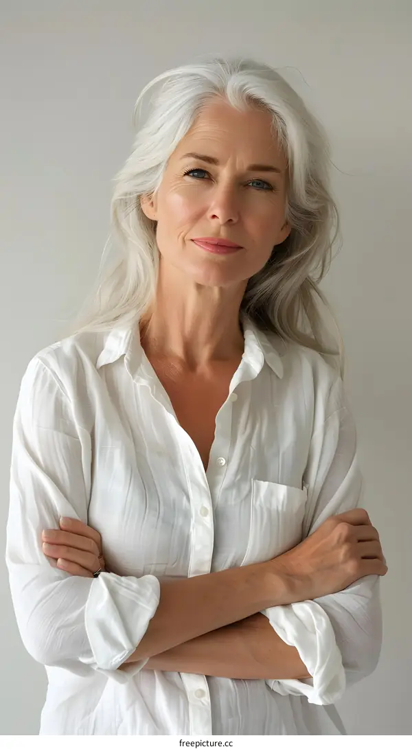 portrait of a beautiful mature woman with gray hair