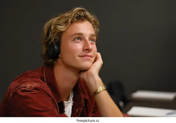 Young Caucasian Man Listening to Music