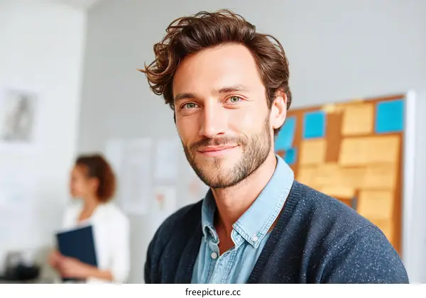 Close-up Portrait of a Caucasian Man in a Modern Office Setting
