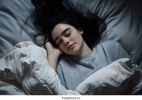 Sleeping Woman in Bed with White Pillows