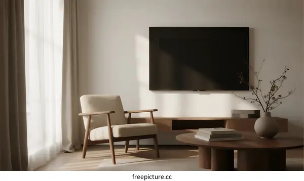 Minimalist living room with modern furniture and natural light