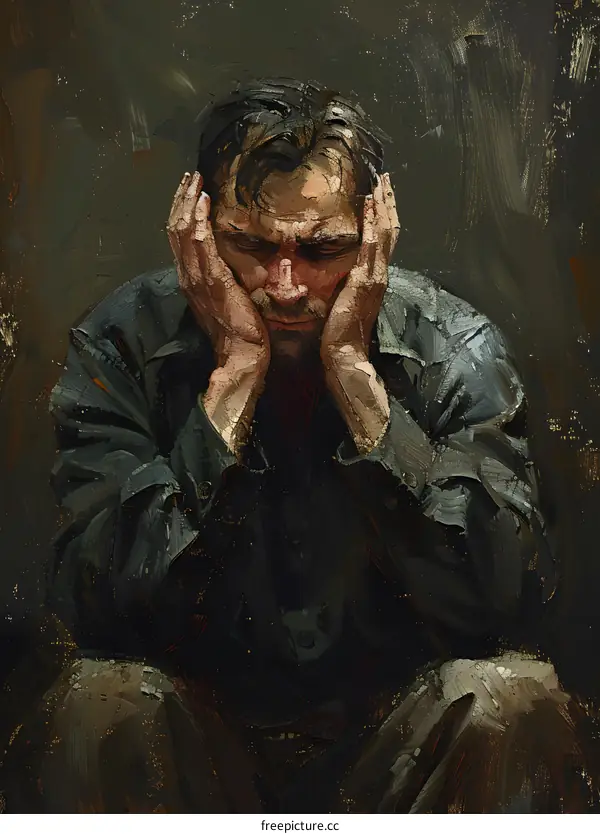 A portrait of a man with his hands on his head