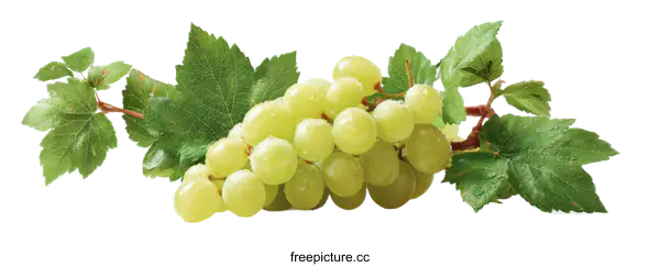 [Transparent Background PNG]Fresh Green Grapes Cluster with Leaves