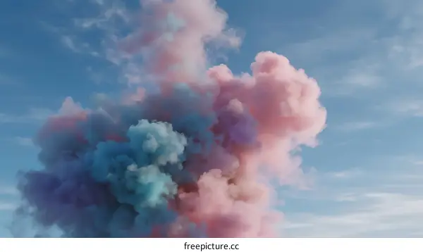 Colorful Smoke Clouds Against Clear Blue Sky in Daytime