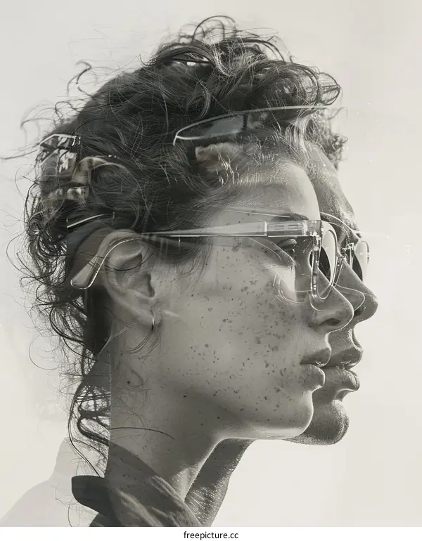 Black and White Portrait of Man and Woman with Sunglasses