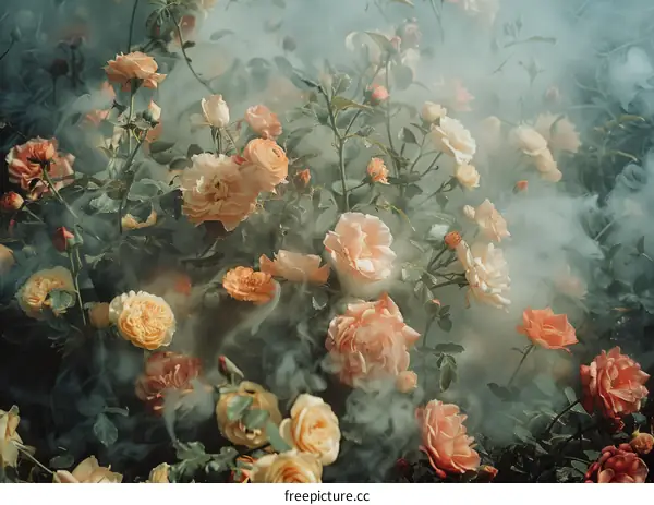 ethereal roses shrouded in mist