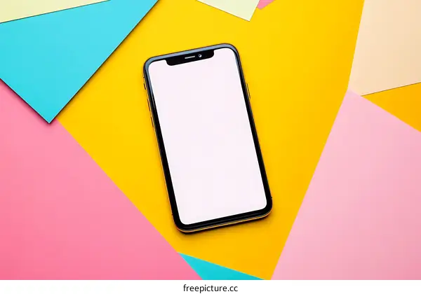 Smartphone Mockup With White Screen on Colorful Paper Background
