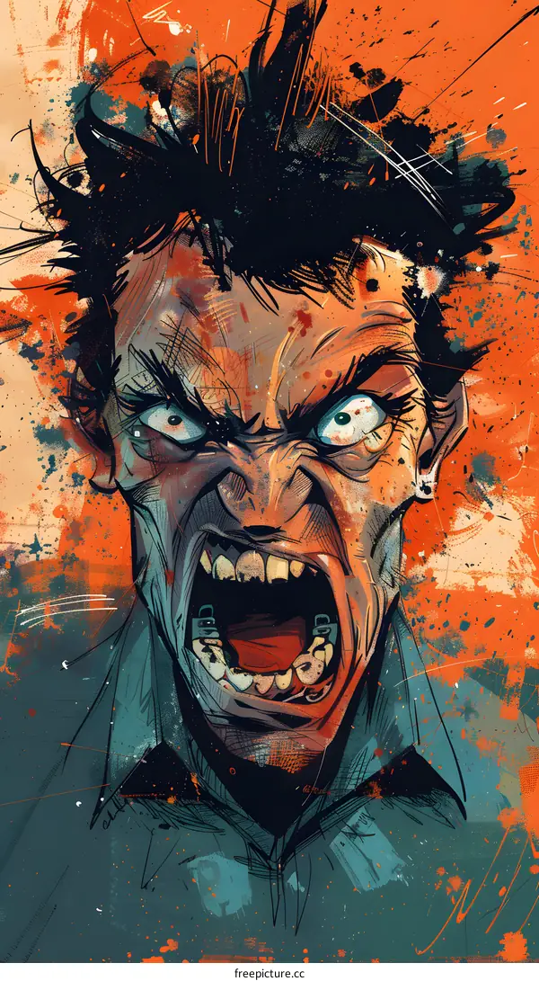 Illustration of a man screaming with his eyes wide open
