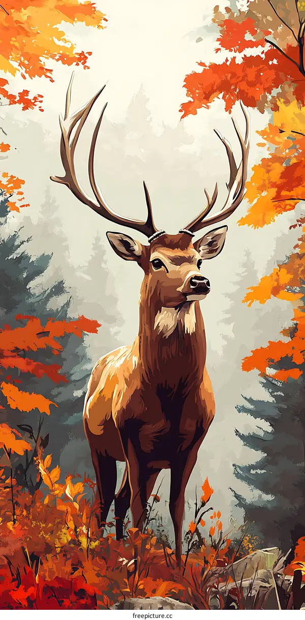 Autumn Forest Deer Illustration
