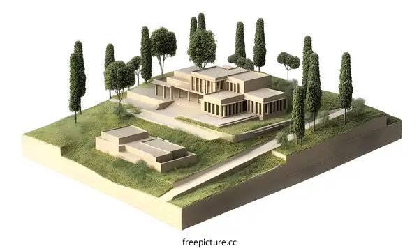 Modern House Model with Trees and Grass