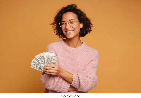 Happy Woman Holding Money
