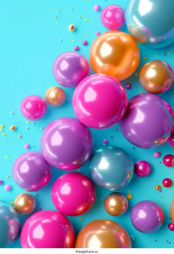 Colorful 3D Spheres Scattered on Blue Background
