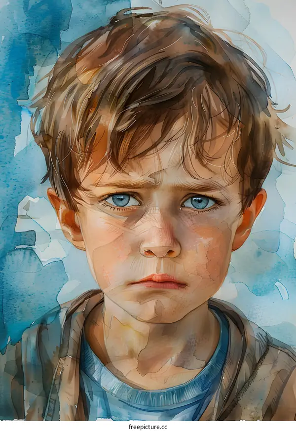 Portrait of a boy with blue eyes and brown hair