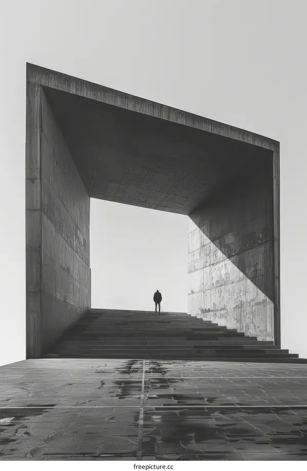 A Person Standing Alone in a Concrete Structure
