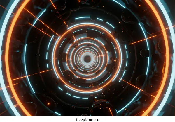 Abstract Space Tunnel with Glowing Rings and Geometric Patterns