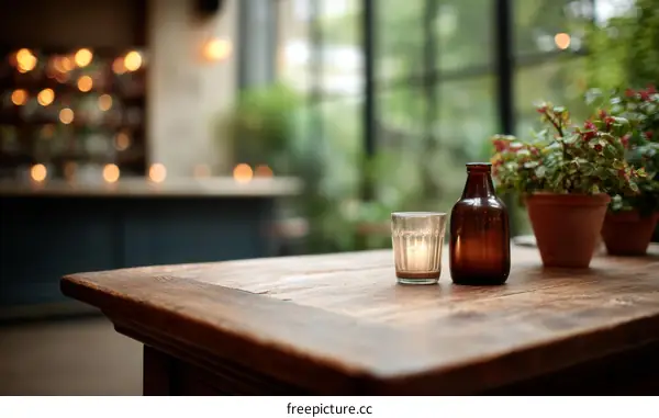 Rustic Cafe Table Setting with Soft Lighting