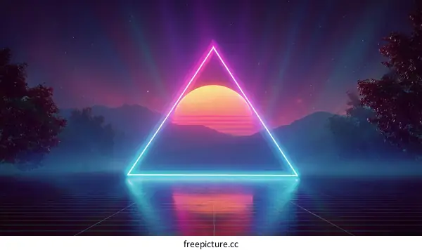 Retro Futuristic Triangle Neon Sunrise Scene