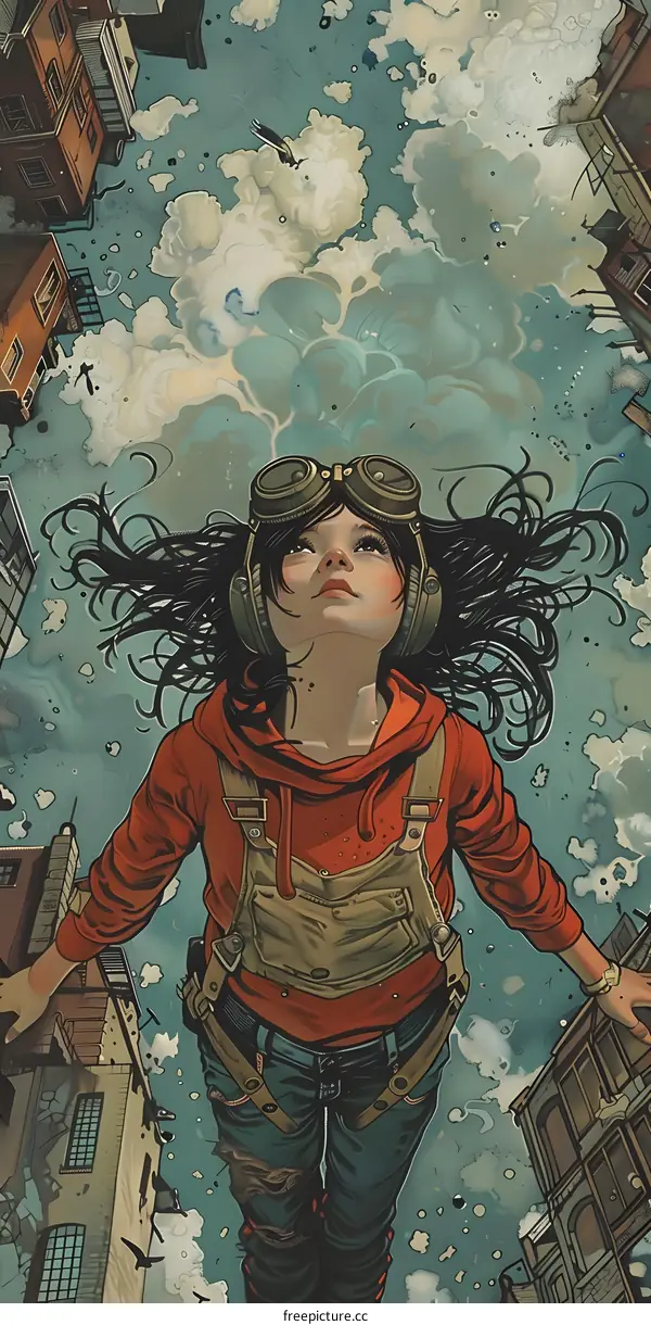 Girl Flying Through The Clouds